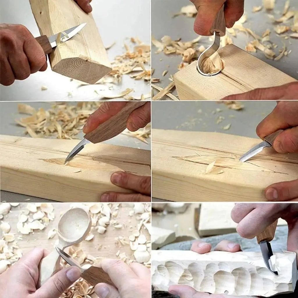 Skanto | Ensemble de sculpture sur bois de 8 pièces : Ensemble de couteaux à tailler avec limes à aiguille - Ensemble de sculpture de cuillères en bois pour débutants