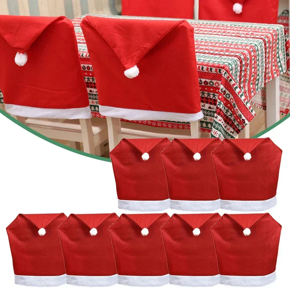 Housses de Chaise de Noël – Bonnet de Père Noël pour Chaises de Salle à Manger
