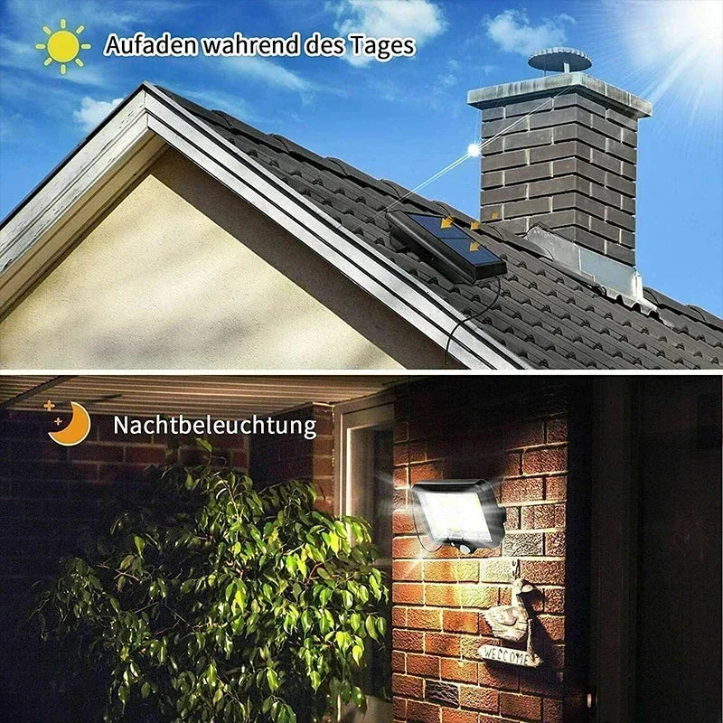 LuminaX Solaire | 100 LED COB Solaire | IP65 | Détecteur de mouvement & 3 modes | Éclairage extérieur sans fil