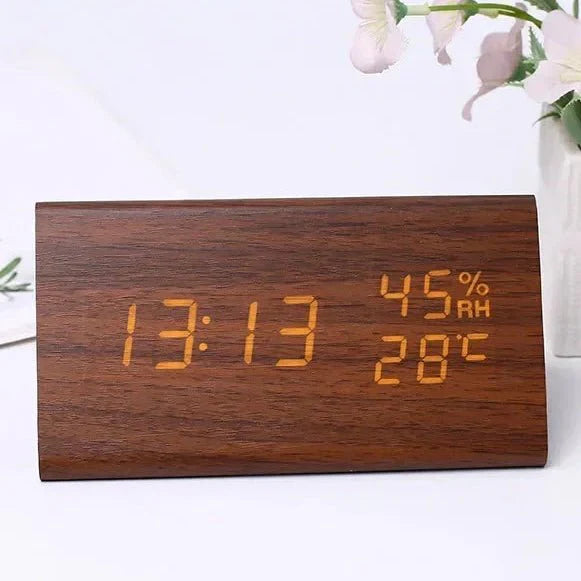 Réveil Futura en Bois LED avec Trois Alarmes Affichage de Température Luminosité Réglable