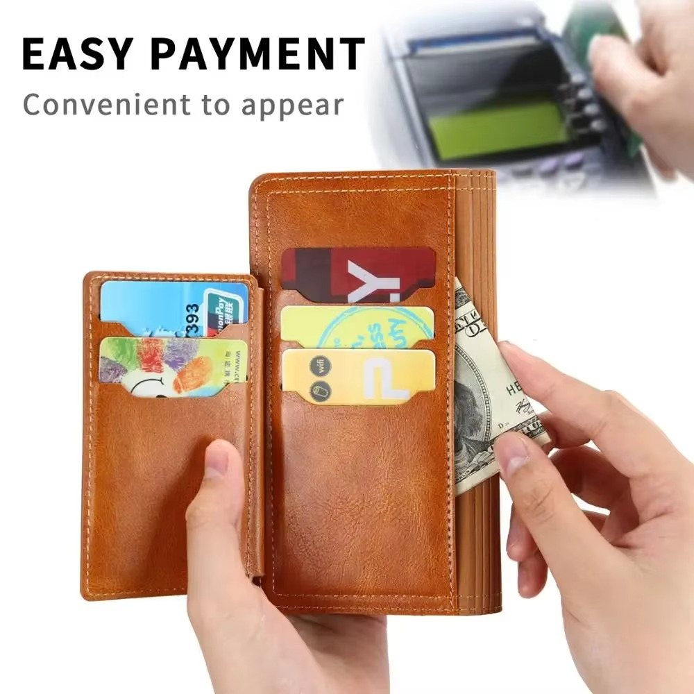 Étui portefeuille pour iPhone avec fermeture éclair, fonction stand, plusieurs emplacements pour cartes