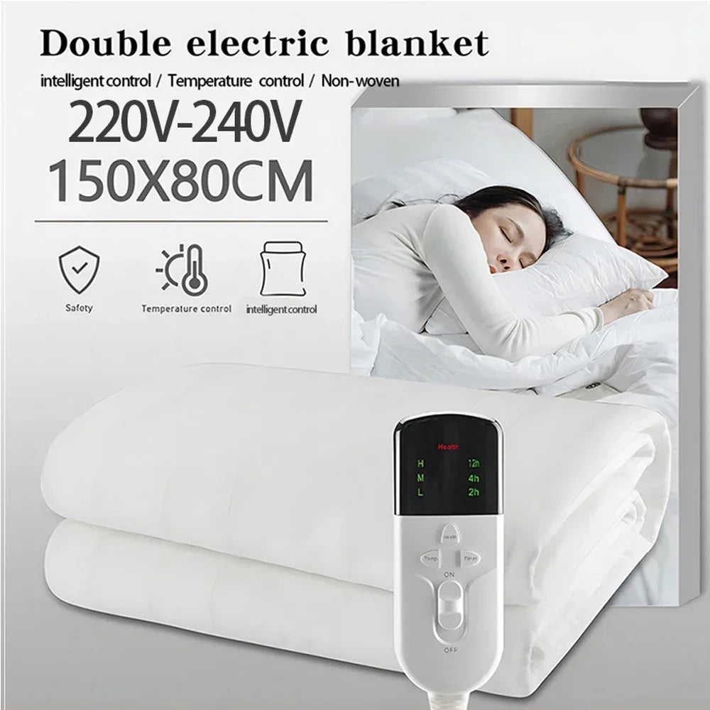 Couverture Électrique 150×80 cm – 3 Niveaux de Chaleur, Minuteur & Sécurité