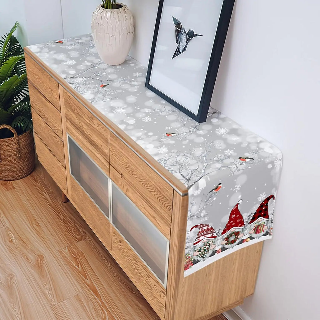 Nappe de Noël avec Gnomes des Neiges – Décoration de Noël en Lin Luxe