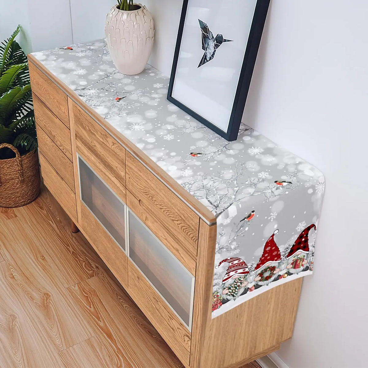 Nappe de Noël avec Gnomes des Neiges – Décoration de Noël en Lin Luxe