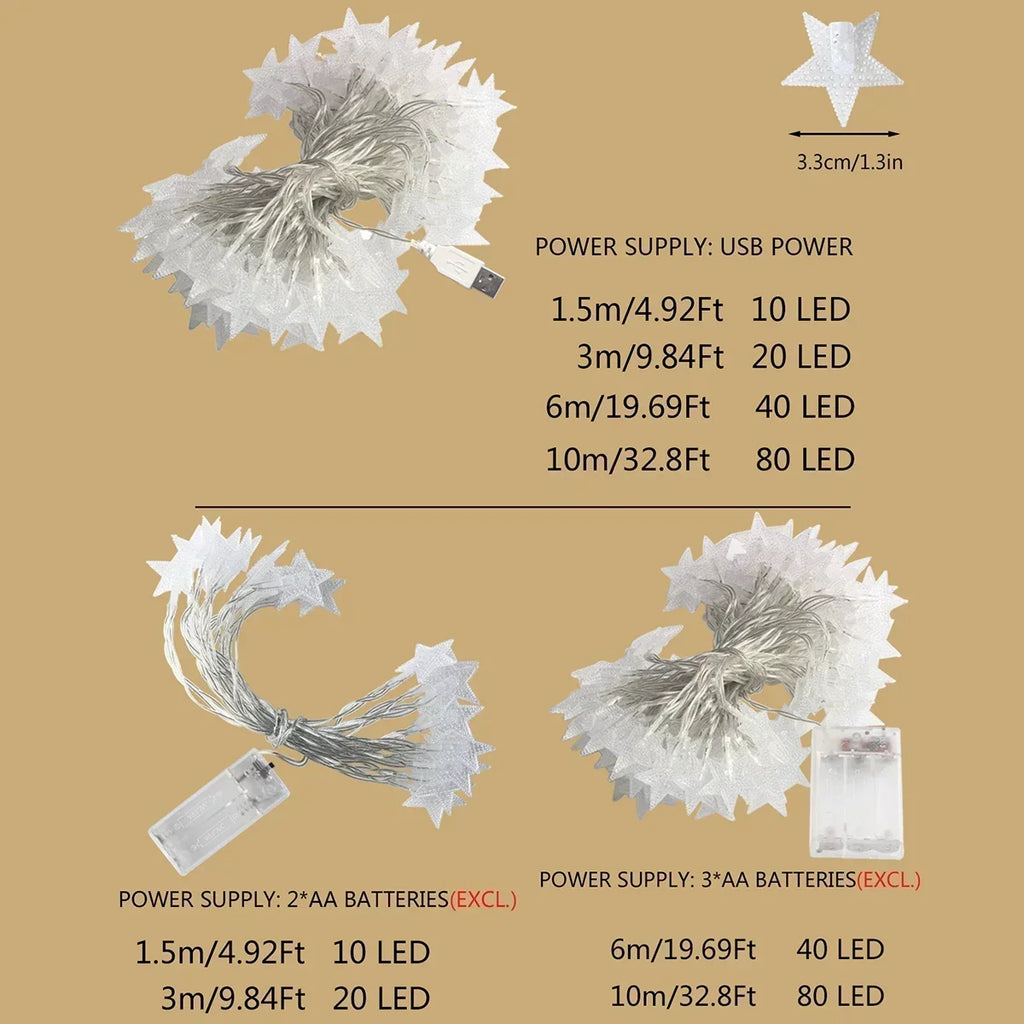 Guirlande lumineuse LED Étoiles – Guirlande décorative pour l'intérieur et l'extérieur