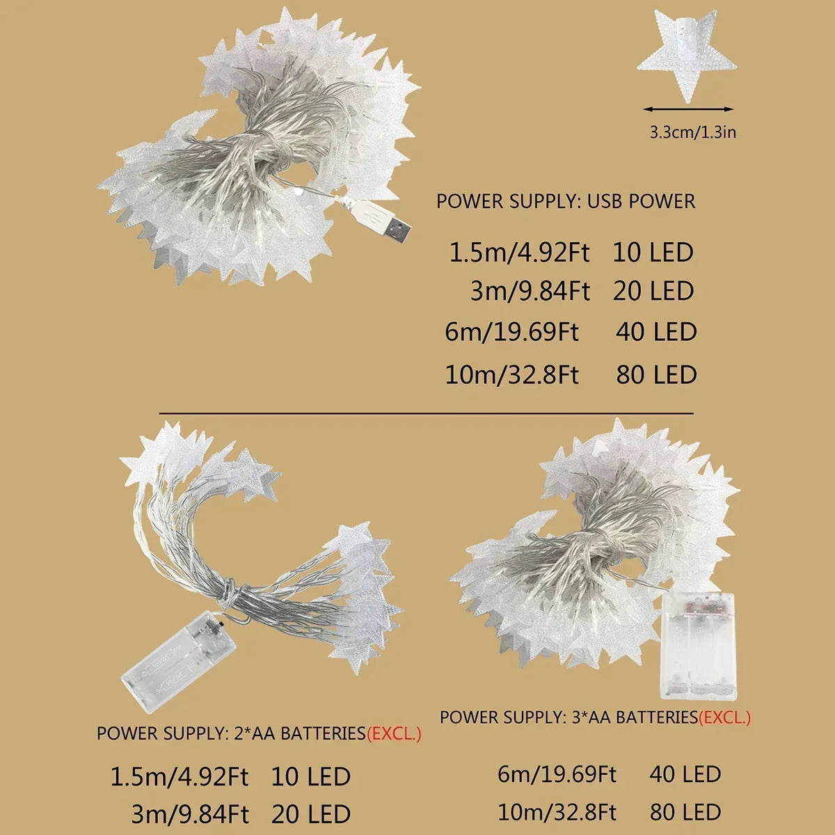 Guirlande lumineuse LED Étoiles – Guirlande décorative pour l'intérieur et l'extérieur