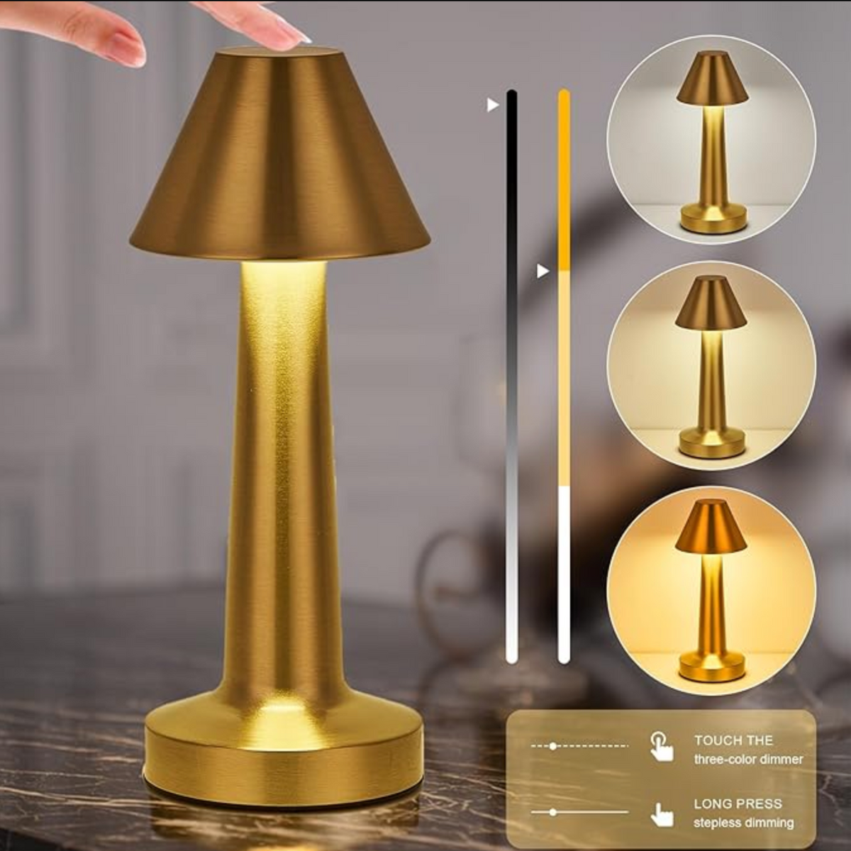 Lampe de Table LED Dimmable Sans Fil LuxLamp - Moderne via Touch | Salon | Lampe de Lecture | Lampe de Chevet