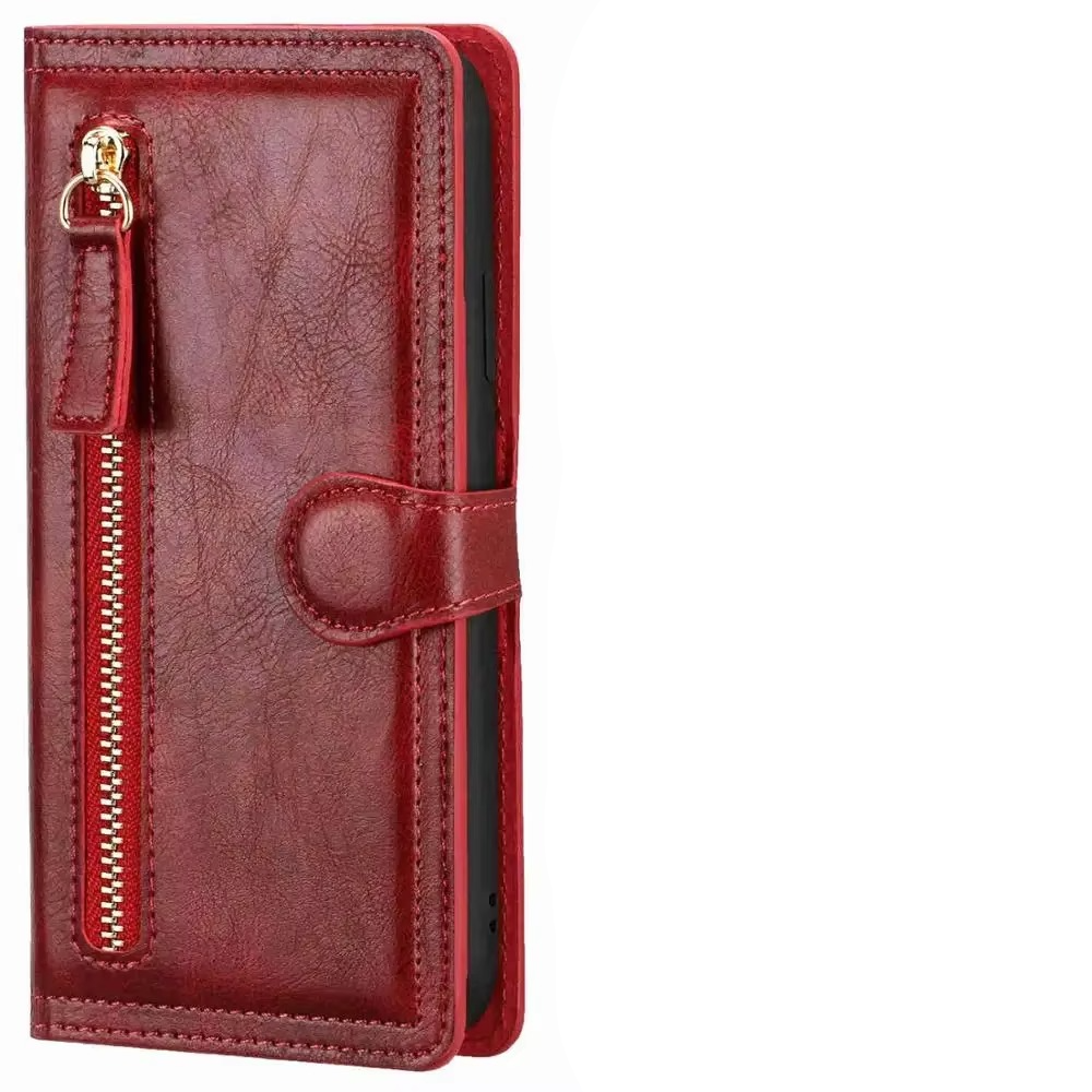 Étui portefeuille pour iPhone avec fermeture éclair, fonction stand, plusieurs emplacements pour cartes
