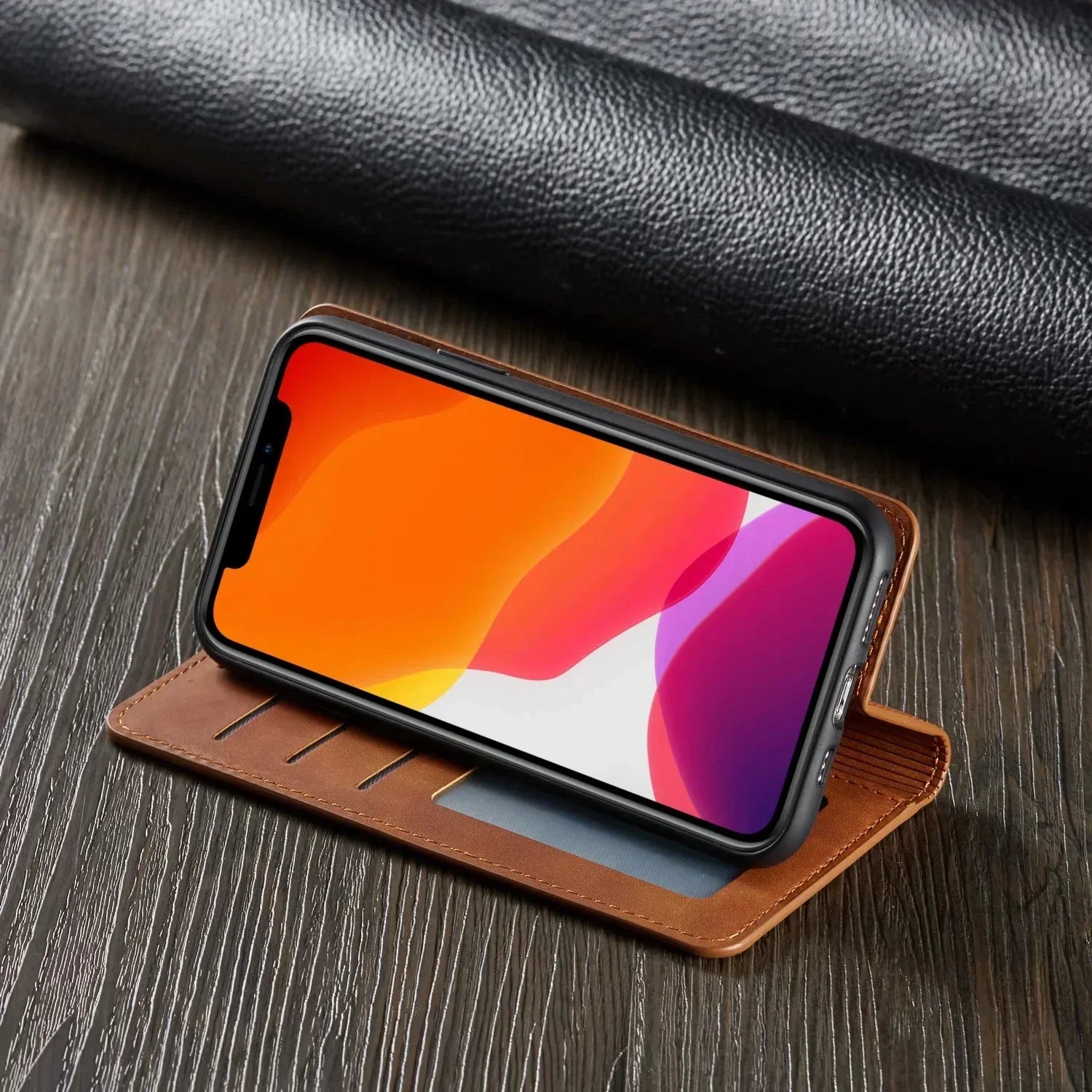 Sandsberg | Étui en cuir Wallet pour iPhone | Fonction de support magnétique pour cartes | Plusieurs couleurs