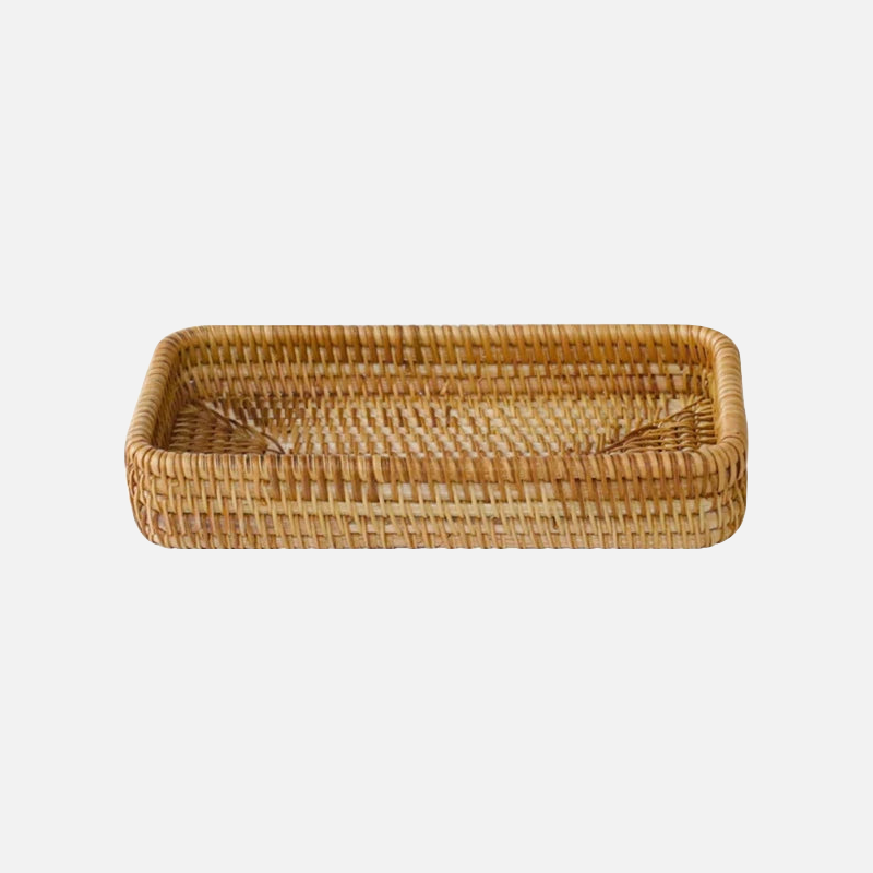 Plateau de Service en Rattan Élégant avec Poignées et Bords Élevés