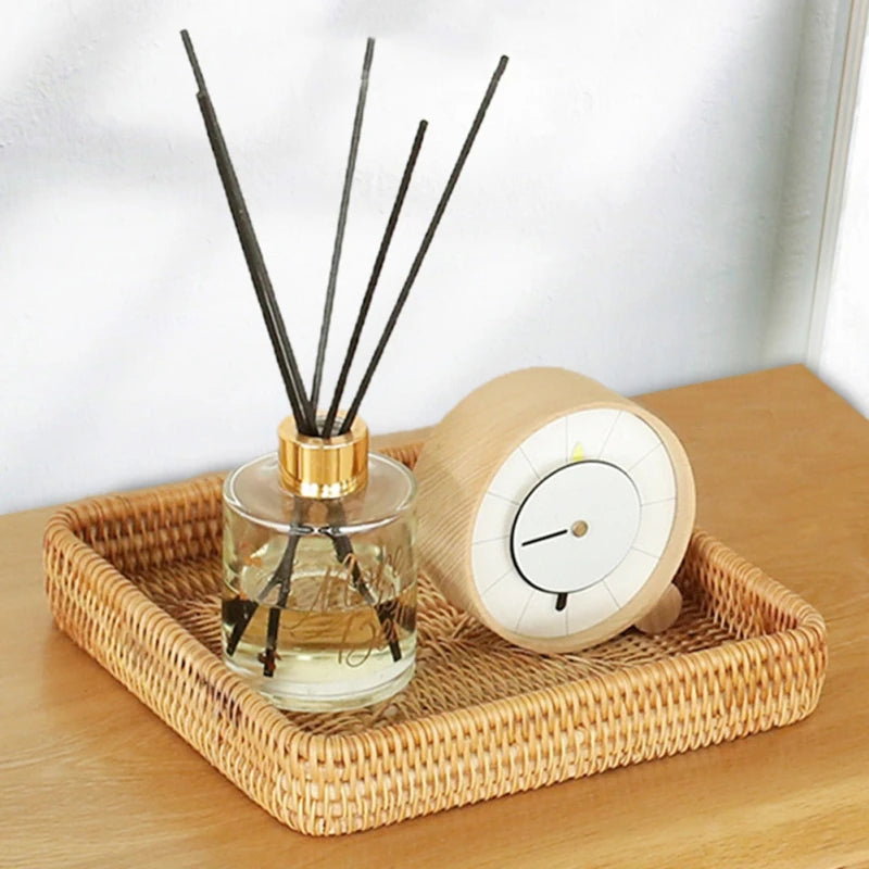 Plateau de Service en Rattan Élégant avec Poignées et Bords Élevés