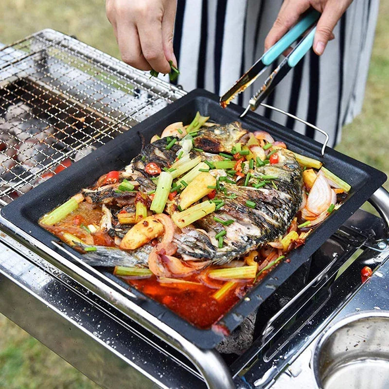 Plaque de Grill en Fonte Réversible Feurossa | Pour Grill à Gaz & Cuisinière | 25 × 30 cm | Pour Pizza, Viande, Légumes & Poisson