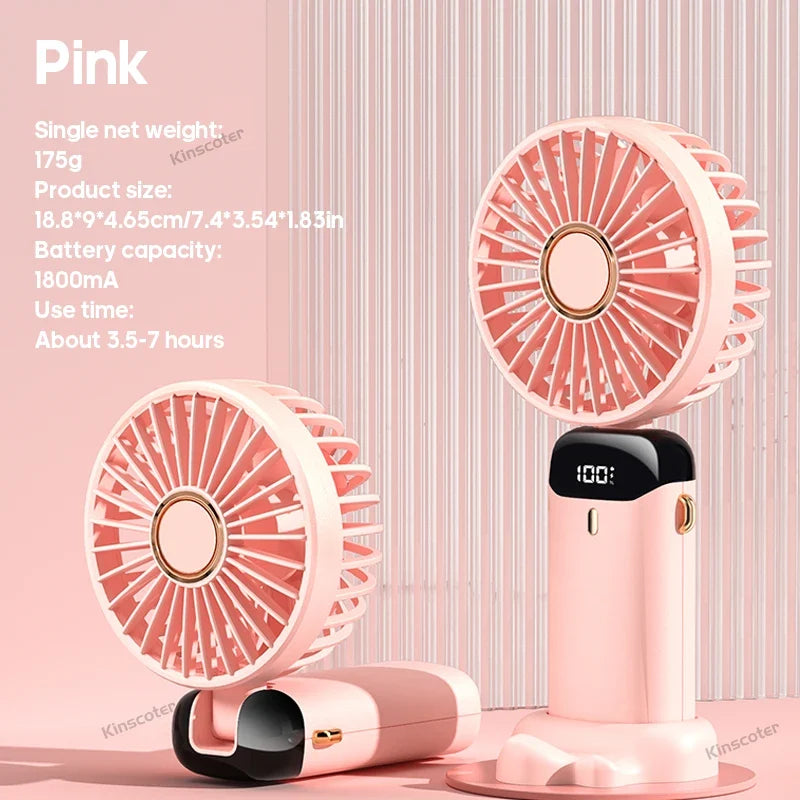 AERIONIQ Mini-Ventilateur 3-en-1 | Affichage LED | 5 Vitesses | Batterie avec fonction Powerbank | Portable & Sur pied