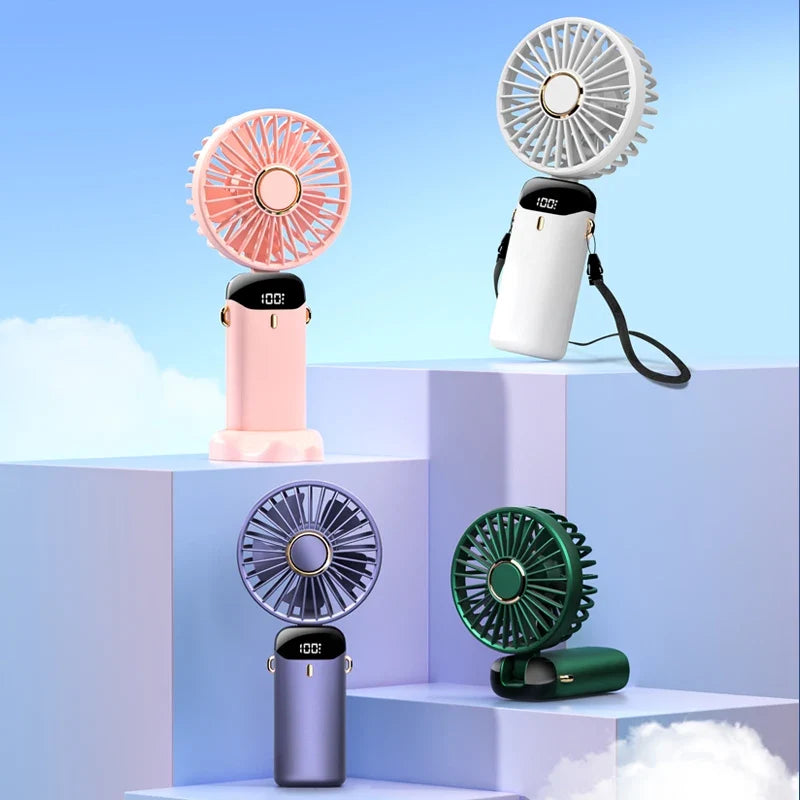 AERIONIQ Mini-Ventilateur 3-en-1 | Affichage LED | 5 Vitesses | Batterie avec fonction Powerbank | Portable & Sur pied
