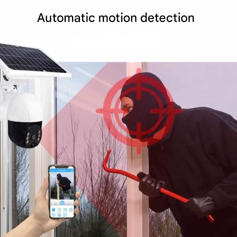Caméra de Sécurité Solaire avec Double Objectif | Zoom 10x 360° PTZ | 12 000 mAh IP66 4G Wi-Fi