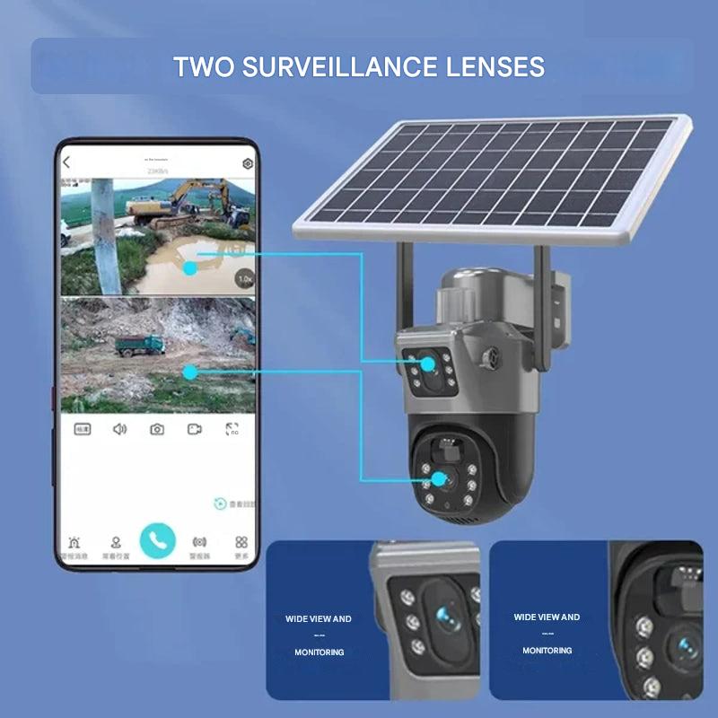 Caméra de Sécurité Solaire avec Double Objectif | Zoom 10x 360° PTZ | 12 000 mAh IP66 4G Wi-Fi