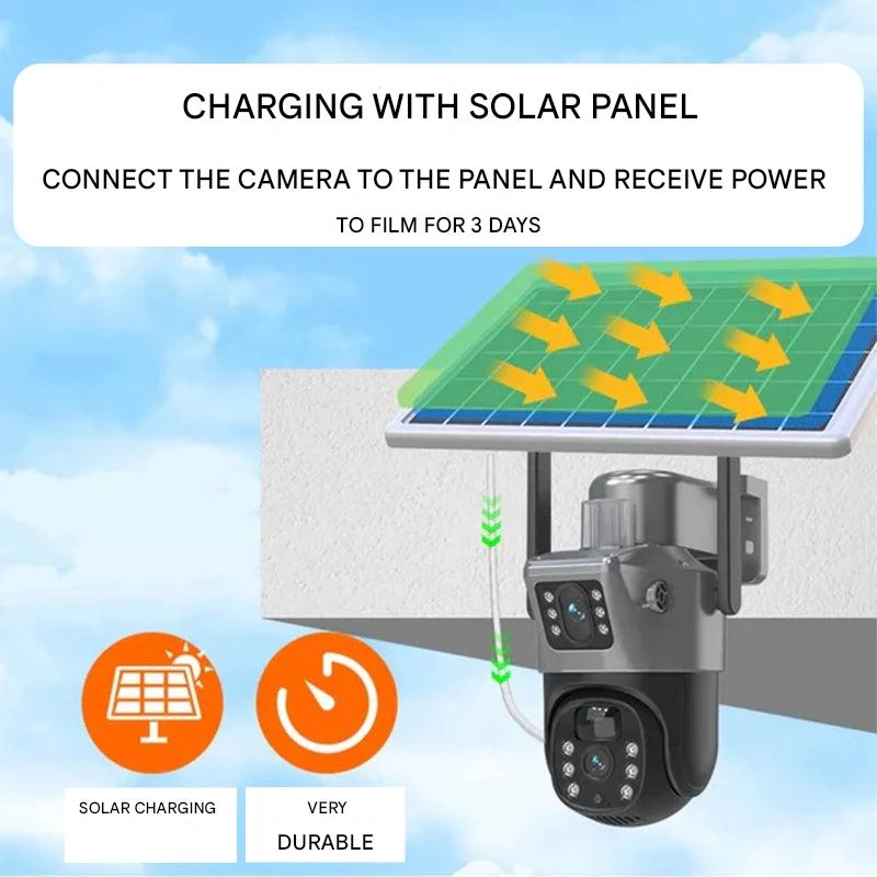 Caméra de Sécurité Solaire avec Double Objectif | Zoom 10x 360° PTZ | 12 000 mAh IP66 4G Wi-Fi