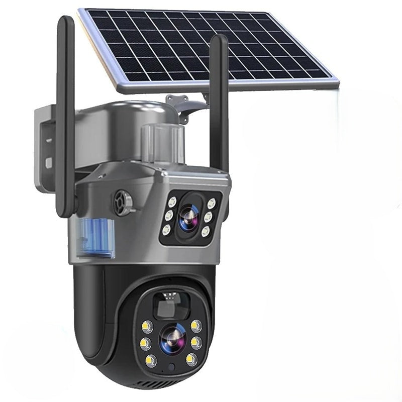 Caméra de Sécurité Solaire avec Double Objectif | Zoom 10x 360° PTZ | 12 000 mAh IP66 4G Wi-Fi