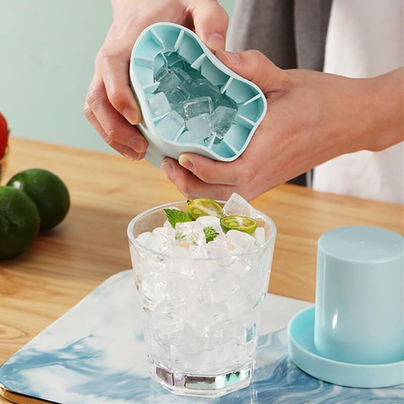FrozenIce - Fabricant de glaçons portable en silicone avec couvercle