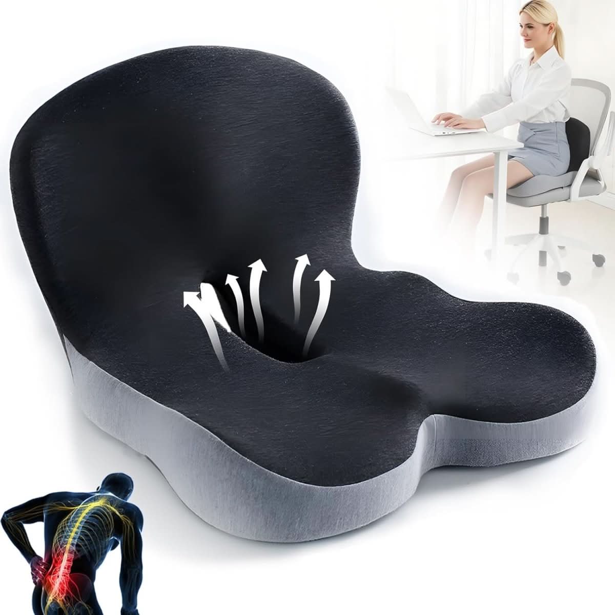 Coussin de Siège Ergonomique en Mousse à Mémoire – Soulagement de la Pression & Antidérapant