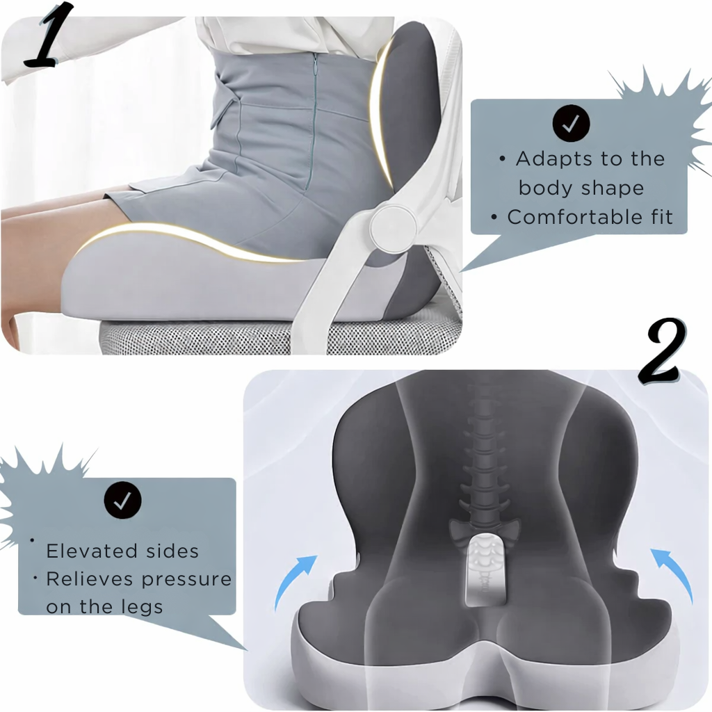 Coussin de Siège Ergonomique en Mousse à Mémoire – Soulagement de la Pression & Antidérapant