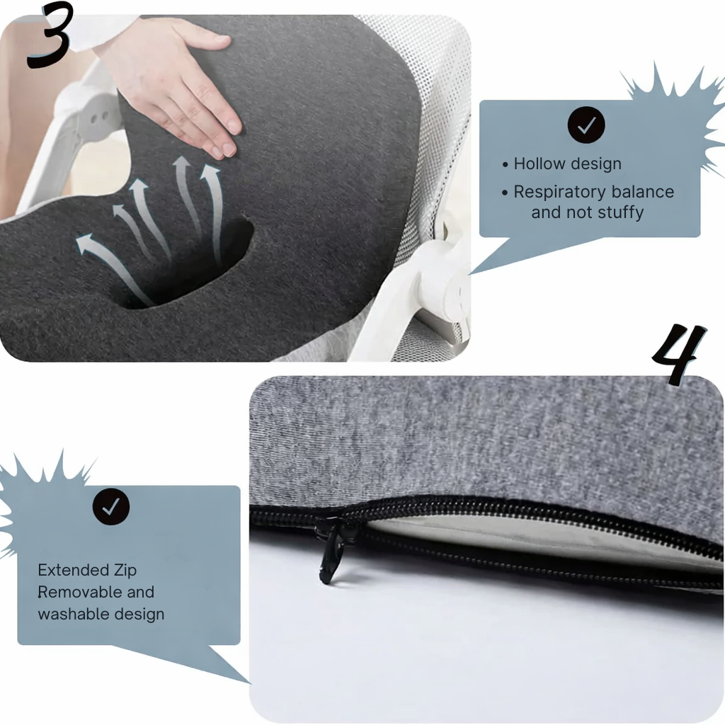 Coussin de Siège Ergonomique en Mousse à Mémoire – Soulagement de la Pression & Antidérapant