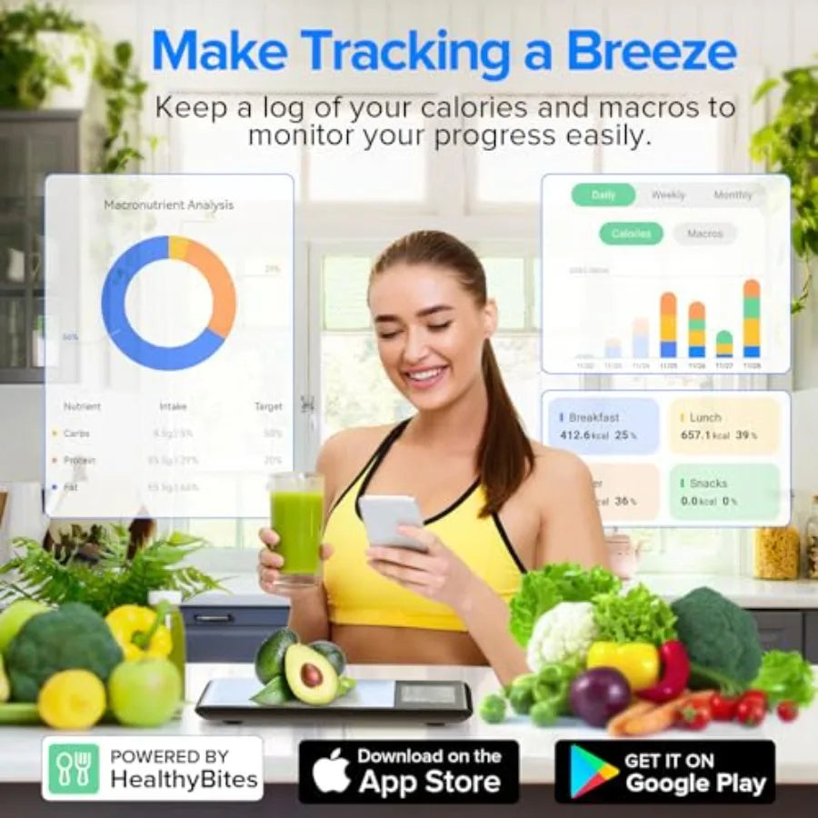 Balance de Cuisine Intelligente avec Application Gratuite de Calculateur Nutritionnel pour Perte de Poids | Calculateur Nutritionnel, Suivi des Macros