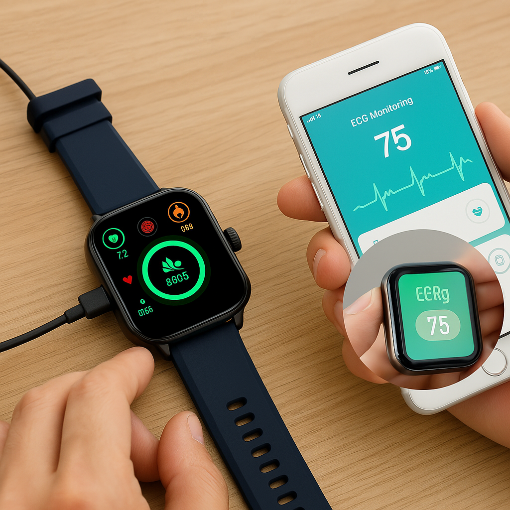 Montre intelligente pour la santé et le fitness – EKG, pression artérielle, mesure de la fréquence cardiaque – compatible iOS et Android