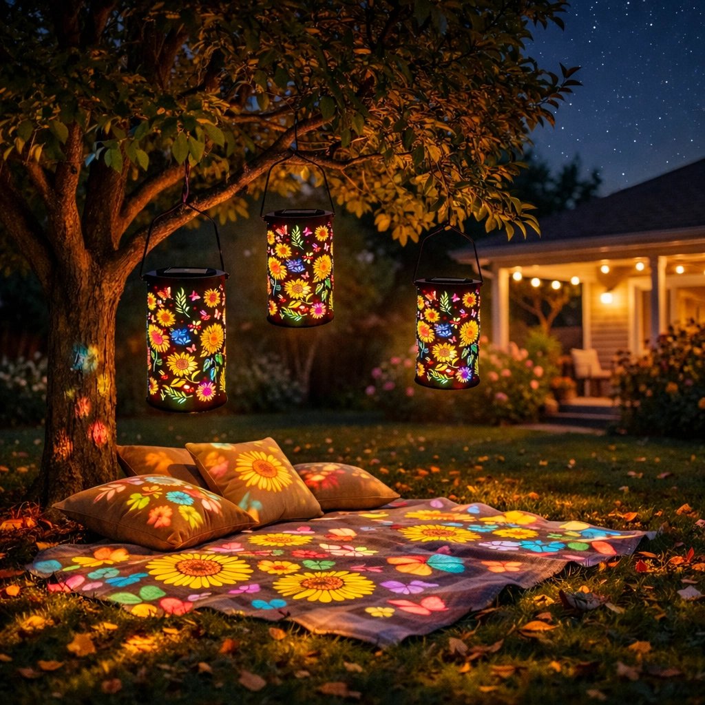Lanterne de Jardin Solaire avec Motif Floral et Projection de Lumière