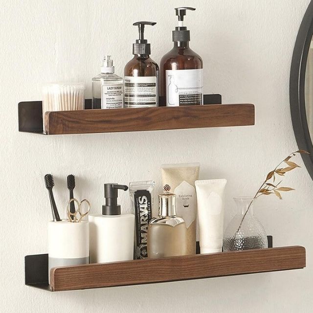 Étagère Murale en Bois Sans Effort pour le Rangement de Salle de Bain