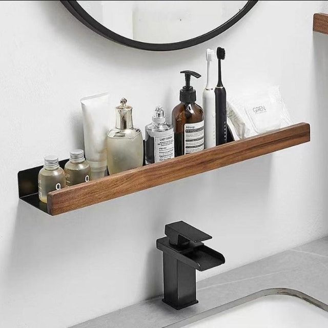 Étagère Murale en Bois Sans Effort pour le Rangement de Salle de Bain