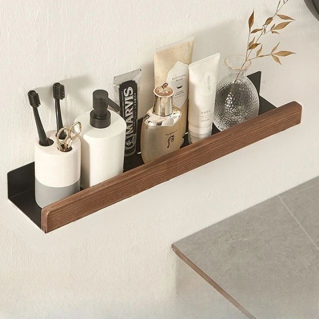 Étagère Murale en Bois Sans Effort pour le Rangement de Salle de Bain