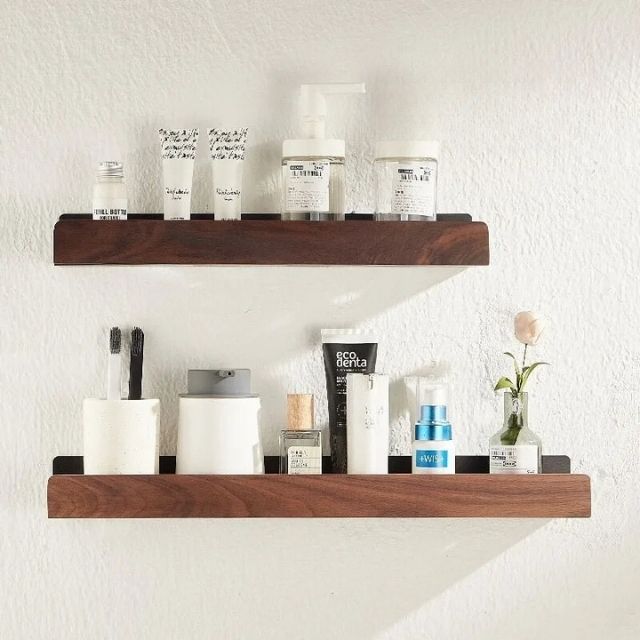 Étagère Murale en Bois Sans Effort pour le Rangement de Salle de Bain
