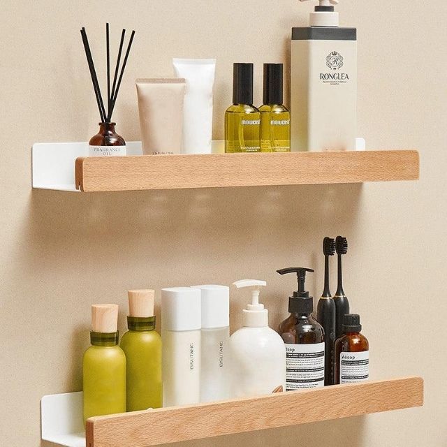 Étagère Murale en Bois Sans Effort pour le Rangement de Salle de Bain