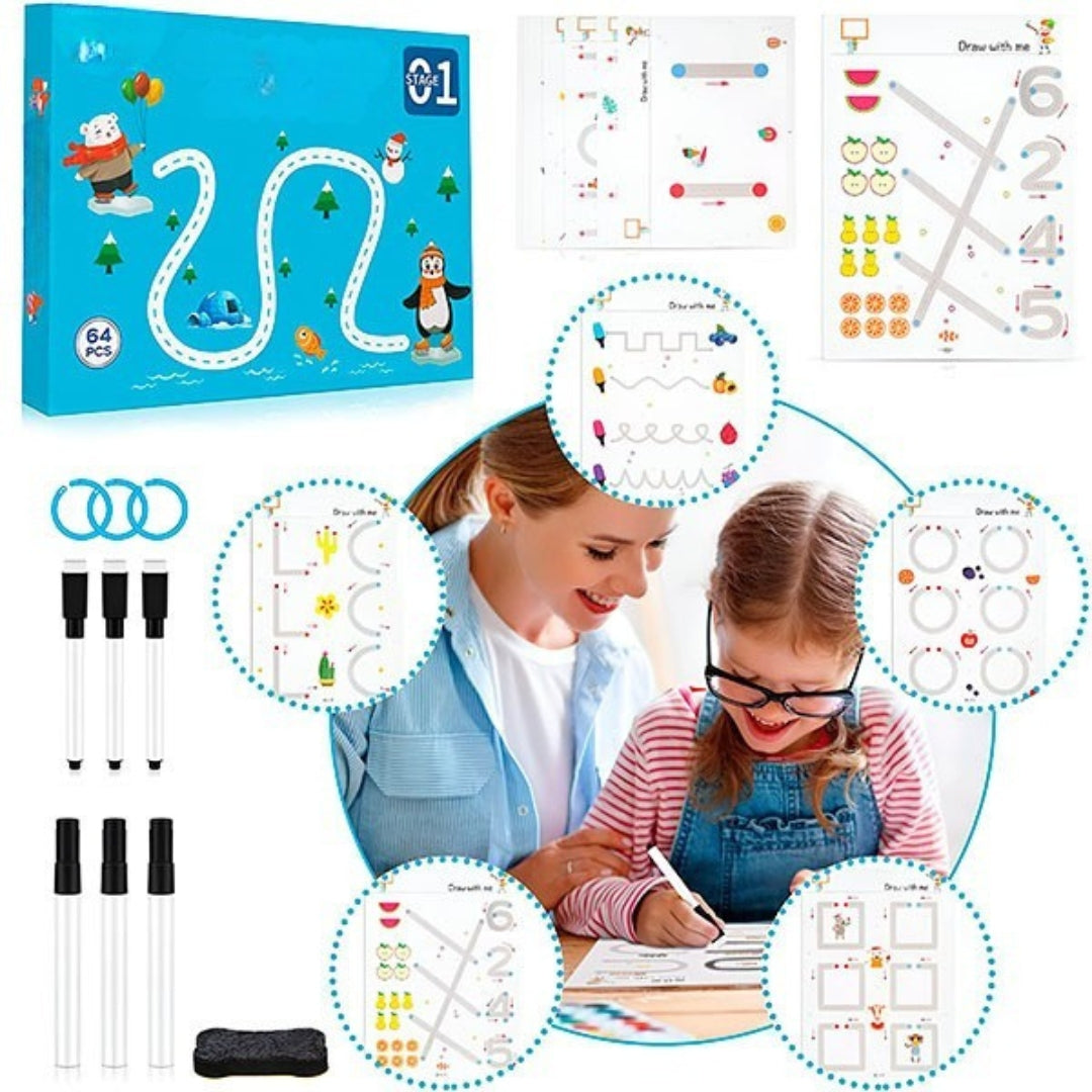 Livre d'apprentissage pour enfants - Exercices réutilisables pour apprendre en s'amusant