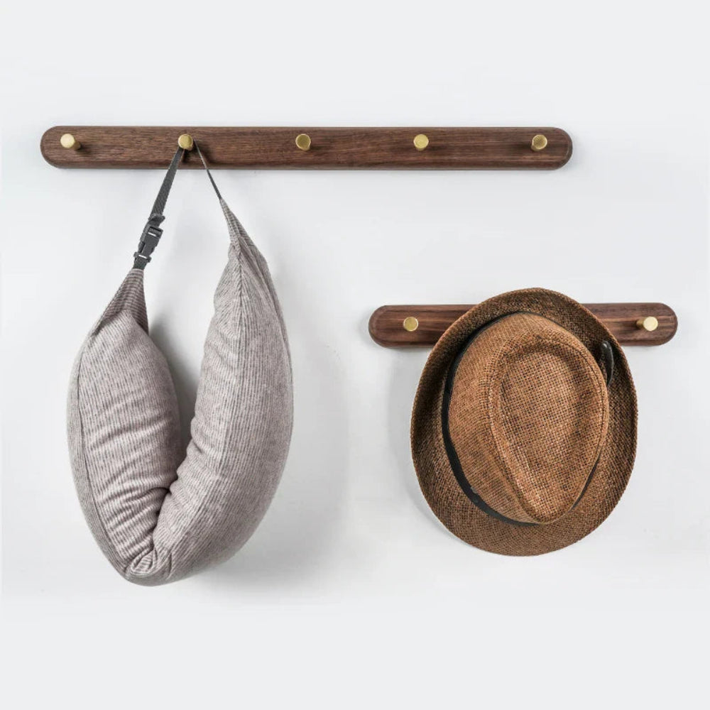 Crochets Muraux en Bois Naturel Chic avec Détails Élégants en Laiton