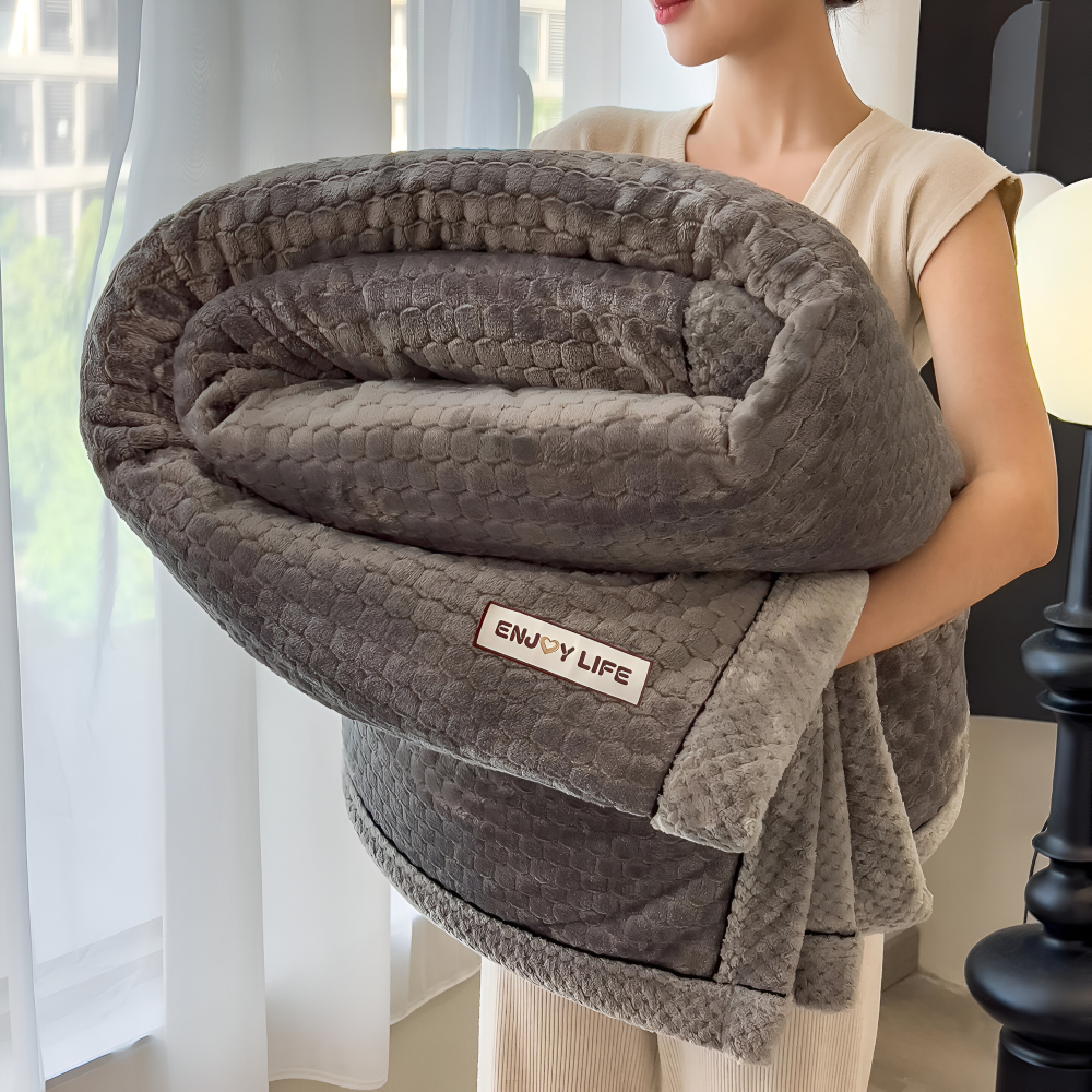 Couverture en Fleece Douce avec Motif Patchwork – Plaid d'Hiver Chaud de 300–350 g/m²