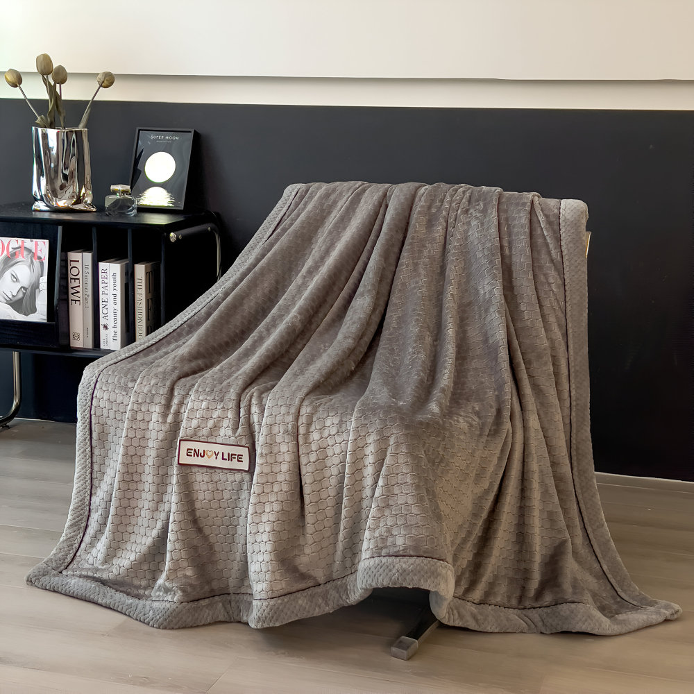 Couverture en Fleece Douce avec Motif Patchwork – Plaid d'Hiver Chaud de 300–350 g/m²