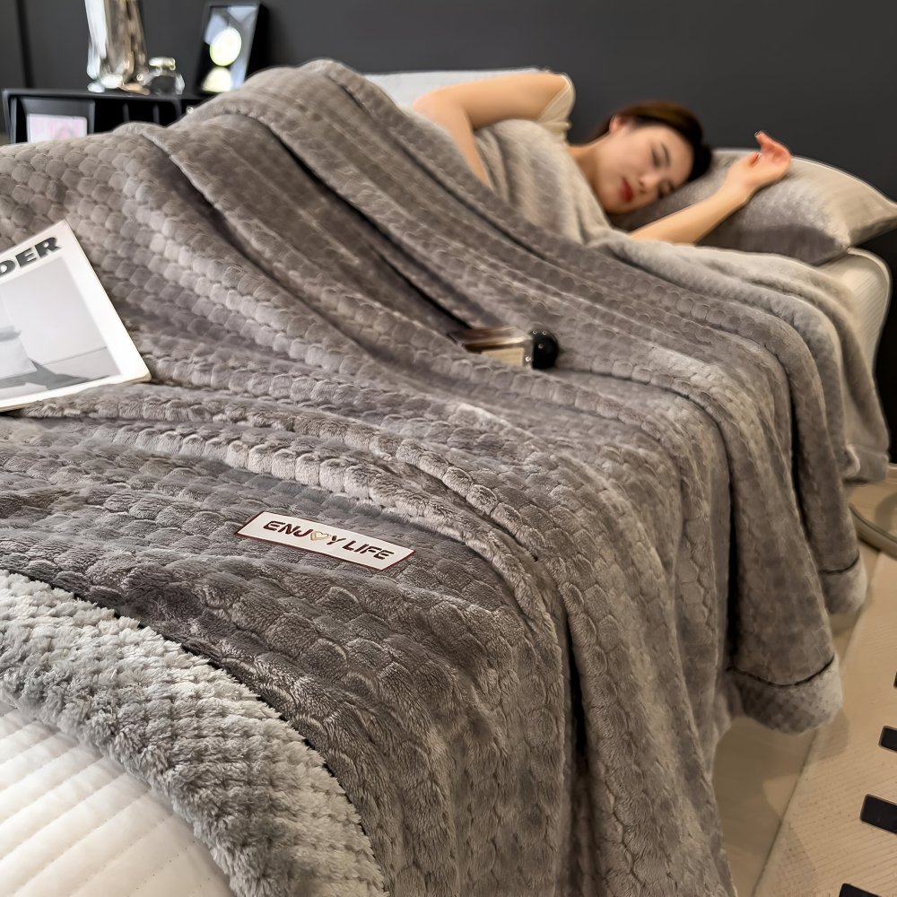 Couverture en Fleece Douce avec Motif Patchwork – Plaid d'Hiver Chaud de 300–350 g/m²