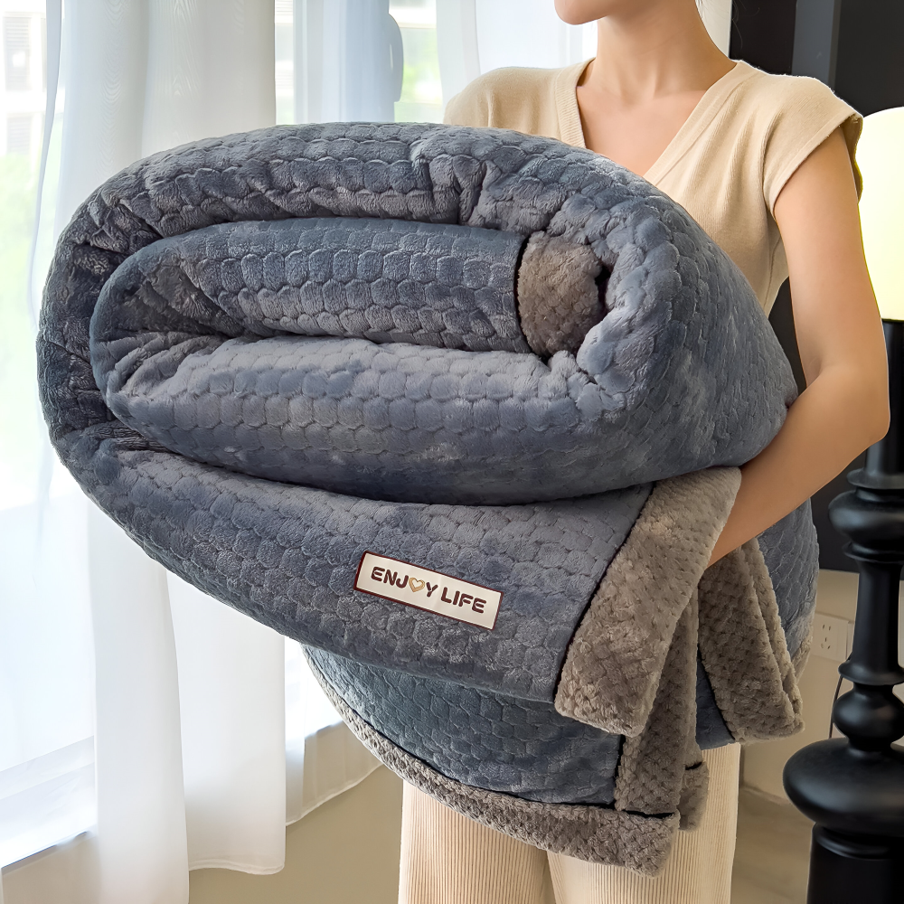 Couverture en Fleece Douce avec Motif Patchwork – Plaid d'Hiver Chaud de 300–350 g/m²