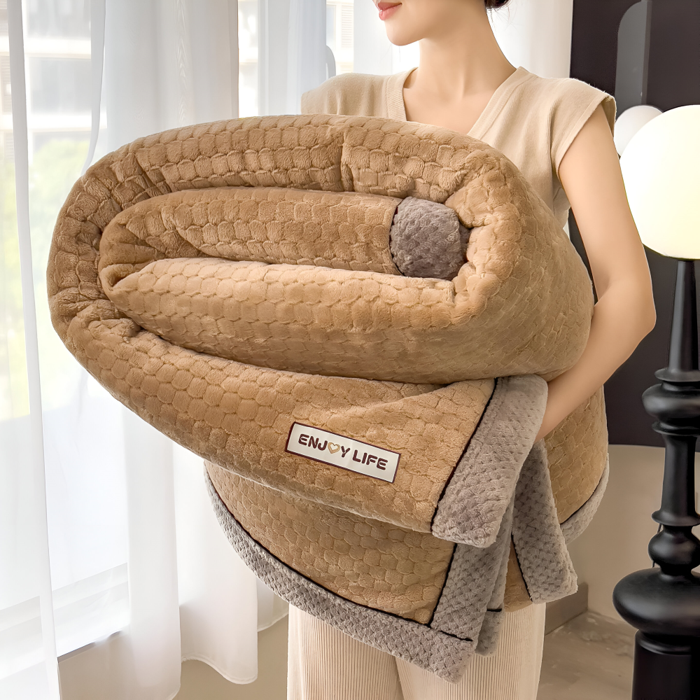 Couverture en Fleece Douce avec Motif Patchwork – Plaid d'Hiver Chaud de 300–350 g/m²