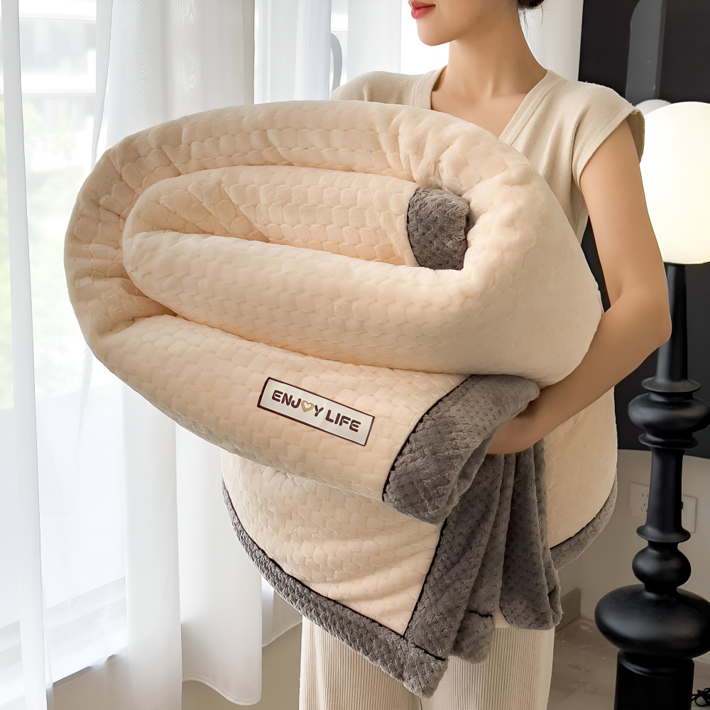 Couverture en Fleece Douce avec Motif Patchwork – Plaid d'Hiver Chaud de 300–350 g/m²