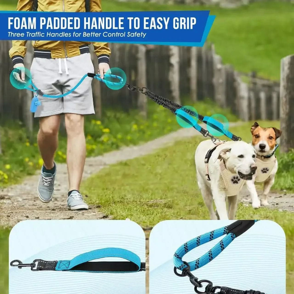 Laisse Double pour Chiens avec Rotation à 360° et Fonction d'Amortissement