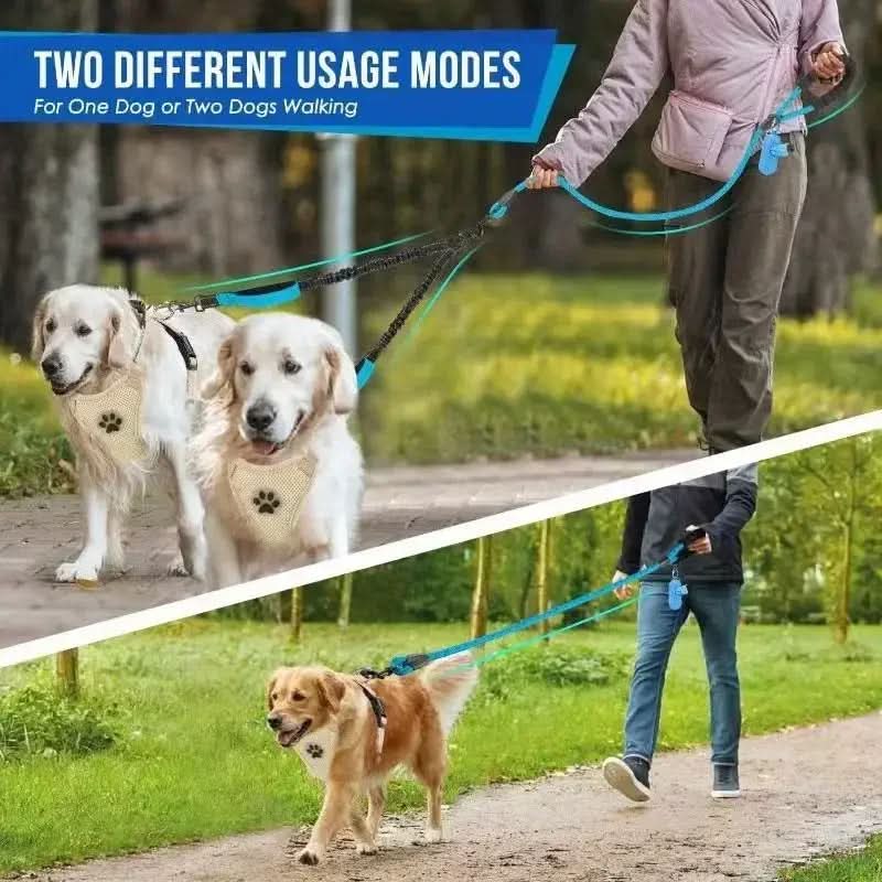 Laisse Double pour Chiens avec Rotation à 360° et Fonction d'Amortissement