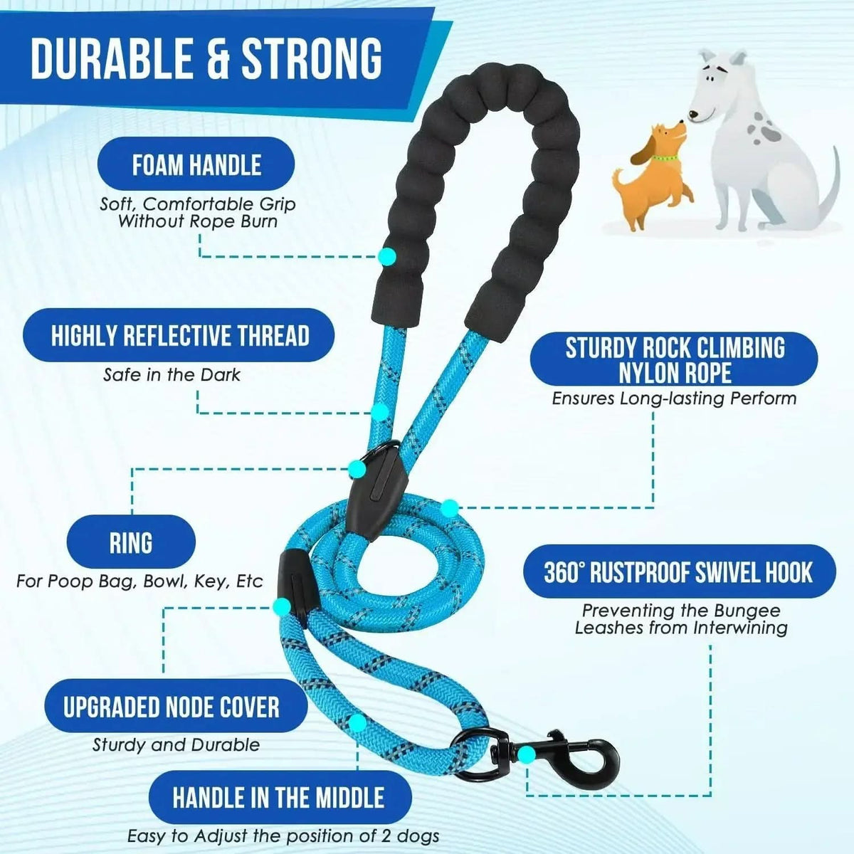 Laisse Double pour Chiens avec Rotation à 360° et Fonction d'Amortissement