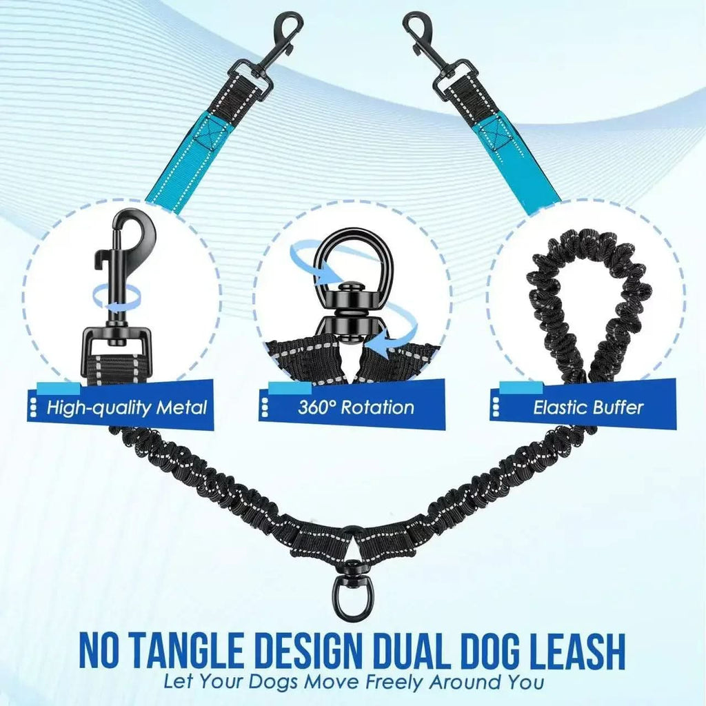 Laisse Double pour Chiens avec Rotation à 360° et Fonction d'Amortissement