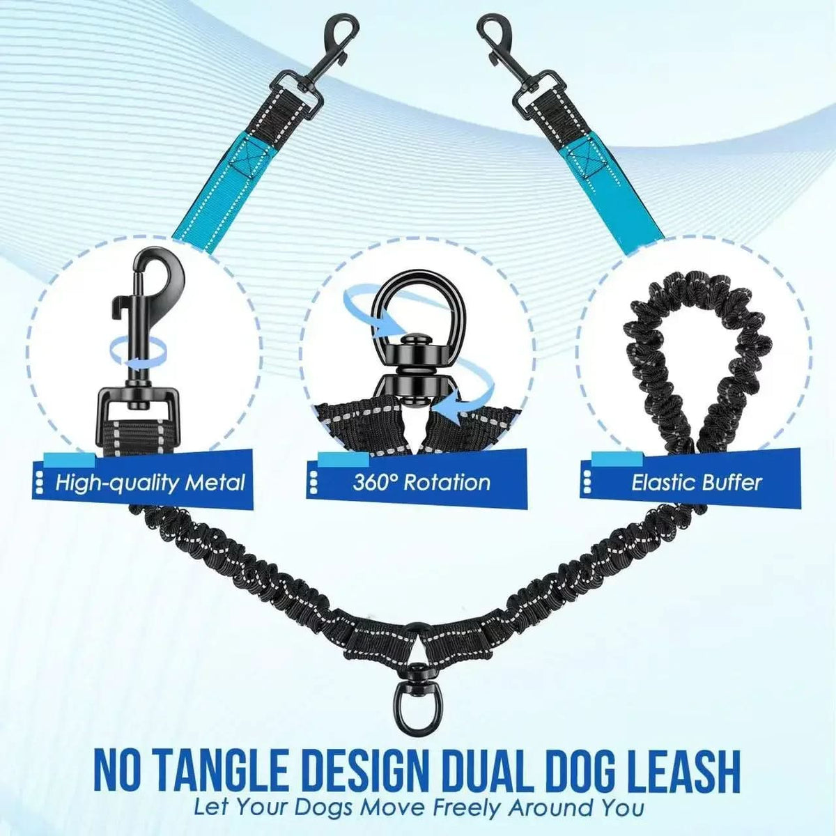 Laisse Double pour Chiens avec Rotation à 360° et Fonction d'Amortissement