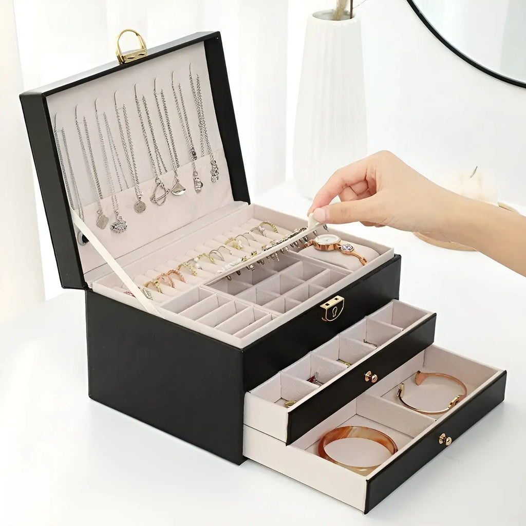 Boîte à Bijoux Luxueuse à Plusieurs Niveaux – EleganceBox