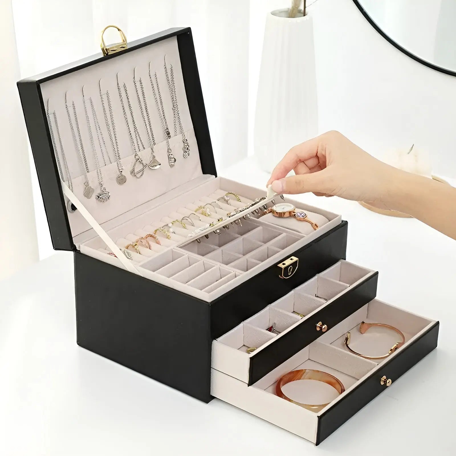 Boîte à Bijoux Luxueuse à Plusieurs Niveaux – EleganceBox