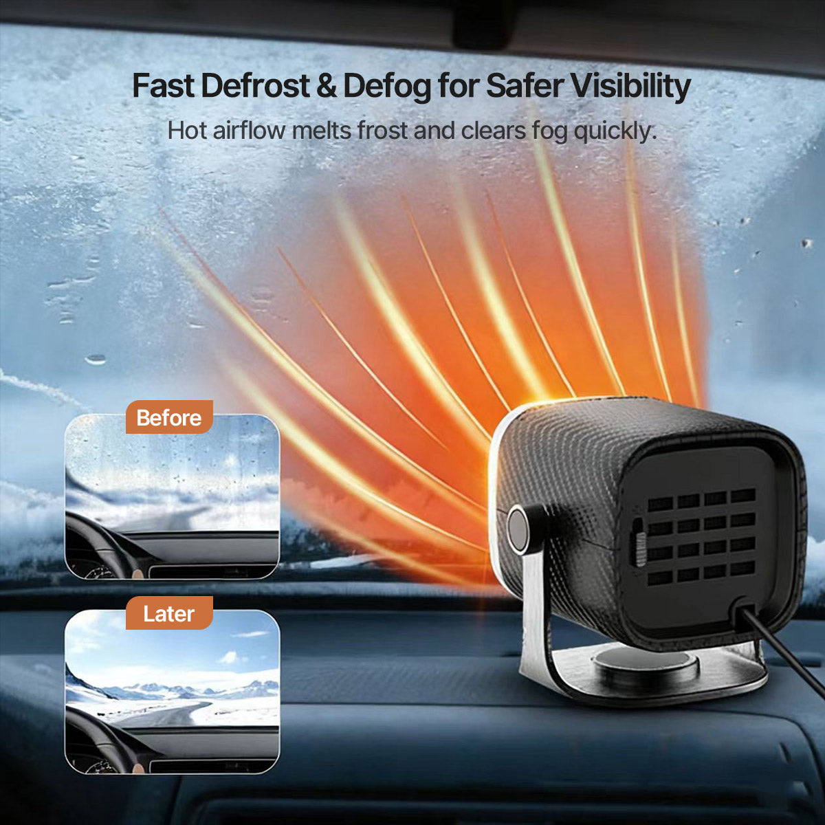 Chauffage de voiture 12V/24V – Chauffage portable avec ventilateur rotatif à 360°